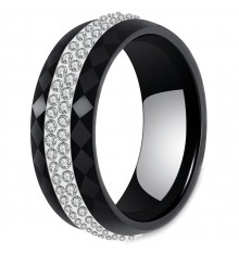 Women's black ceramic ring multi-faceted zirconium line