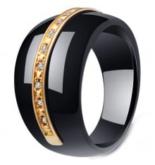 Black ceramic knight ring with zirconium line