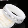 Women White Ceramic Cubic Zirconia Line Inlay Band Ring