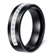 Polished ceramic wedding ring with zirconium line