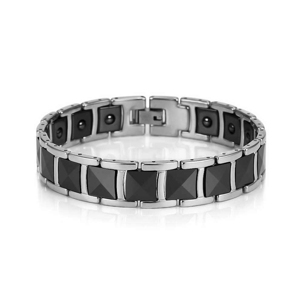 Bracciale da uomo in ceramica nera con placca in oro