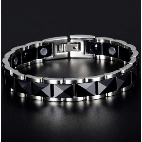 Men's MultiFaceted Black Ceramic Magnetic Bracelet