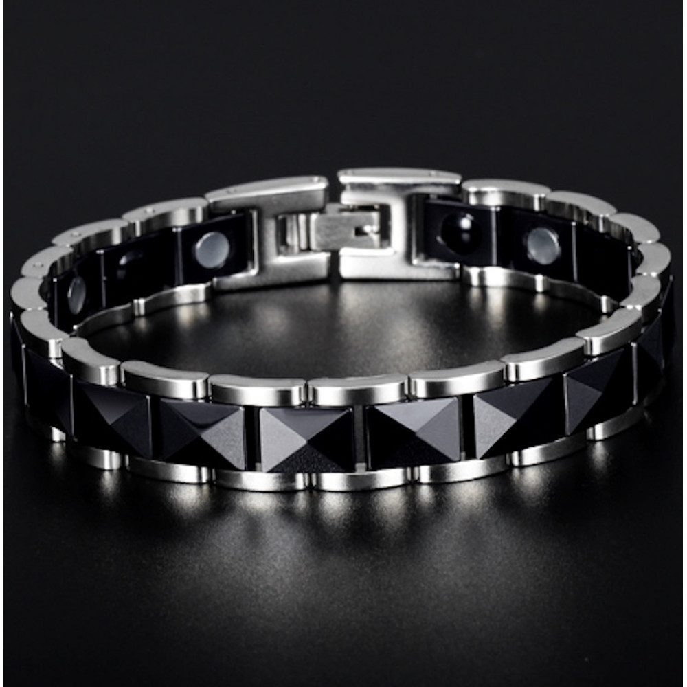 Bracelet femme ceramique noir magnetique plaque or - BijouxStore