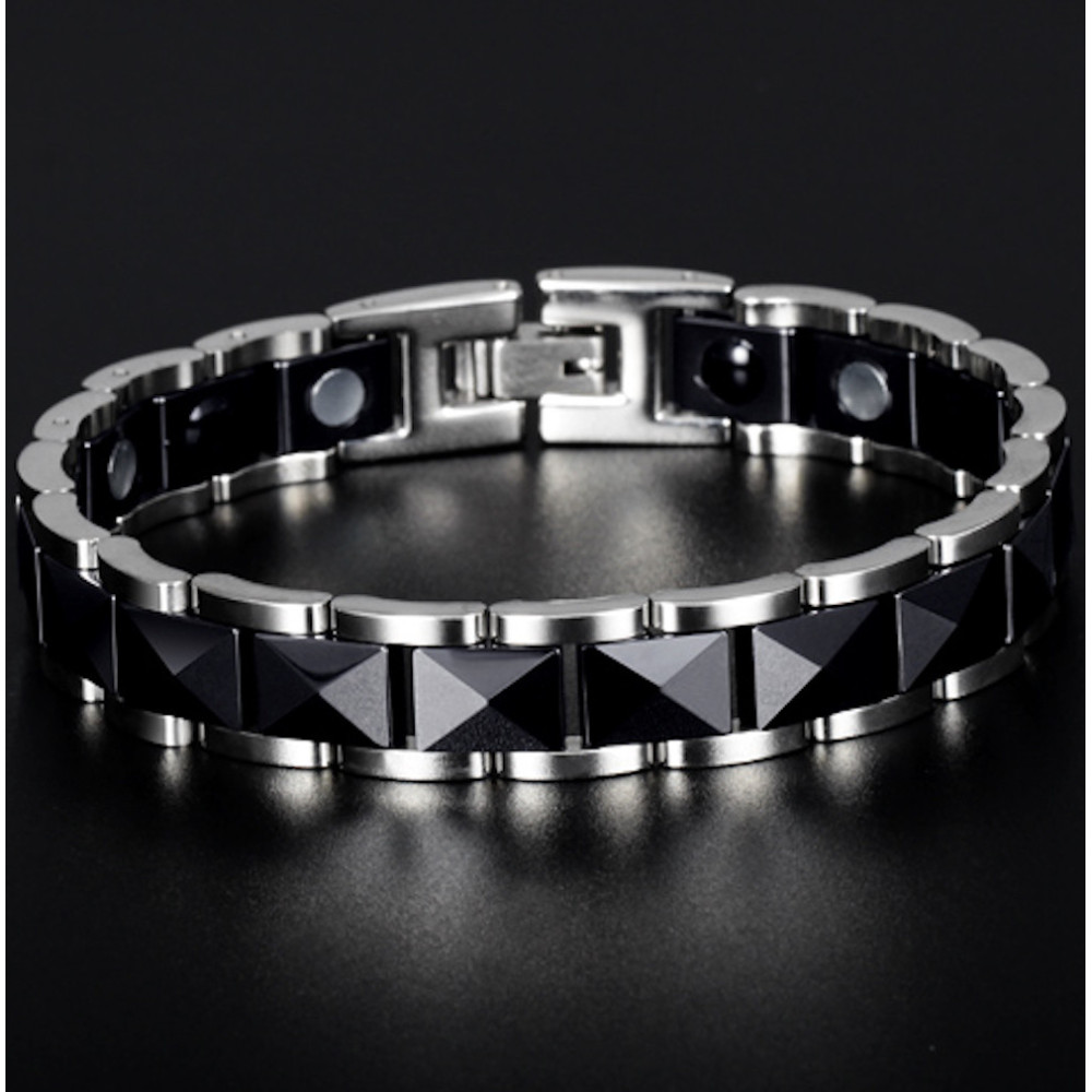 Pulsera piramidal magnética de cerámica para hombre con imanes