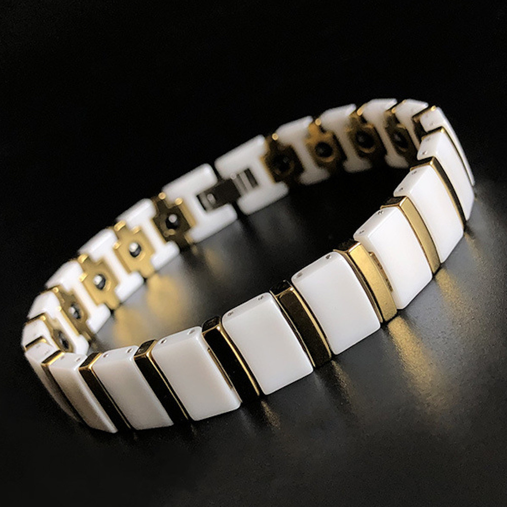 Bracelet homme femme ceramique finition polie aimants magnetique