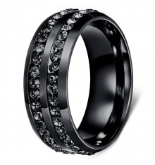 Personalized men's steel ring 2 lines zirconium