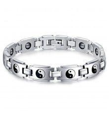 Bracelet acier homme symbole yin yang harmonie magnetique