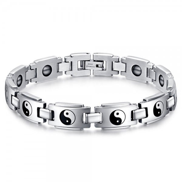 Bracelet acier homme yin yang magnetique