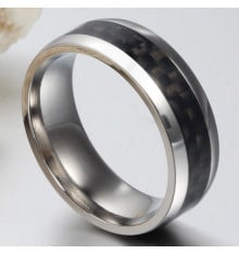 Stainless Steel Carbon FIber Inlay Ring