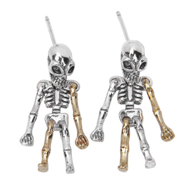 Men's sterling silver skeleton earrings