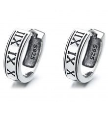 Men's Sterling Silver Roman numerals Hoop Earrings