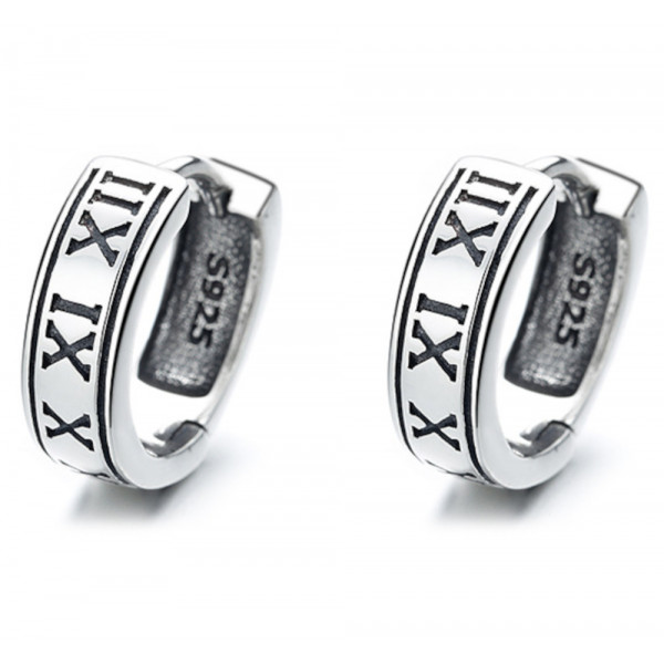 Men's Sterling Silver Roman numerals Earrings