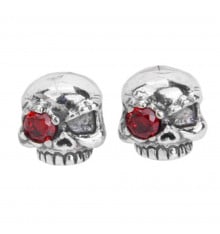 Men's Sterling Silver Skull Cubic Zirconia Red Eyes Inlay Earrings