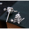 Men's Sterling Silver Skull Rose Earrings