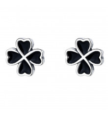 925 silver stud earrings with black four-leaf clover