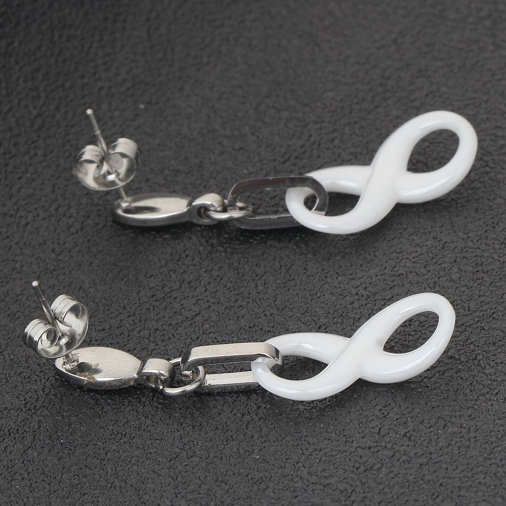 High Polished Black Ceramic Infinity Pendant Earrings - pair