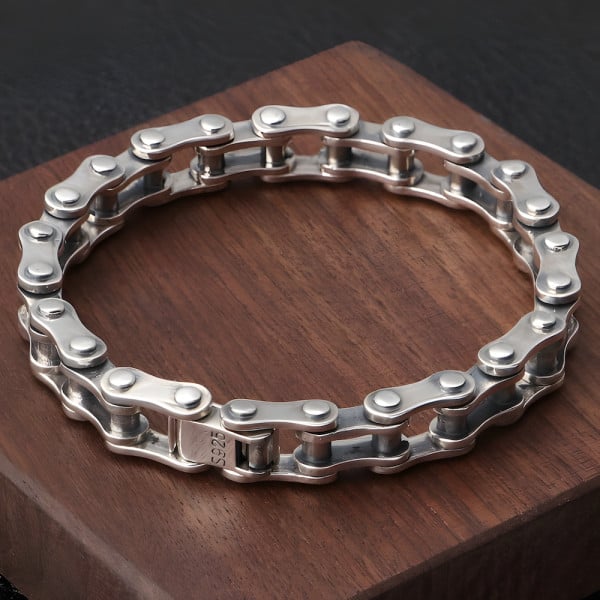 Men's Sterling Silver Biker Moto Chain Bracelet