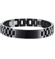 Bracelet noir homme gourmette acier plaque or personnalisable a graver