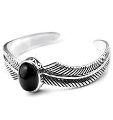 Men's bracelet solid silver bangle angel wings black onxy