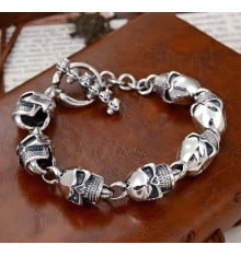 Men's solid silver skull biker skull bracelet
