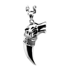 Men's silver horn canine tooth wolf head pendant