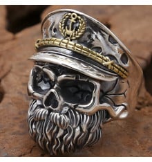 Open silver ring knight man bearded skull in hat