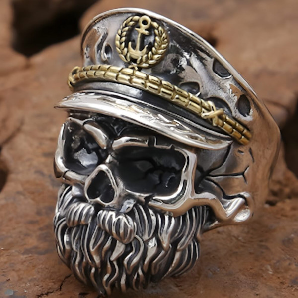 Men's Sterling Silver Biker Skull Barber Open Signet Ring