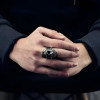 Open silver ring knight man bearded skull in hat