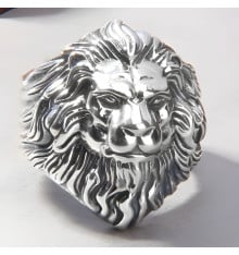 Men's silver open knight lion ring
