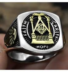 Men's Gold Plated Freemasonry Sterling Silver Signet Ring