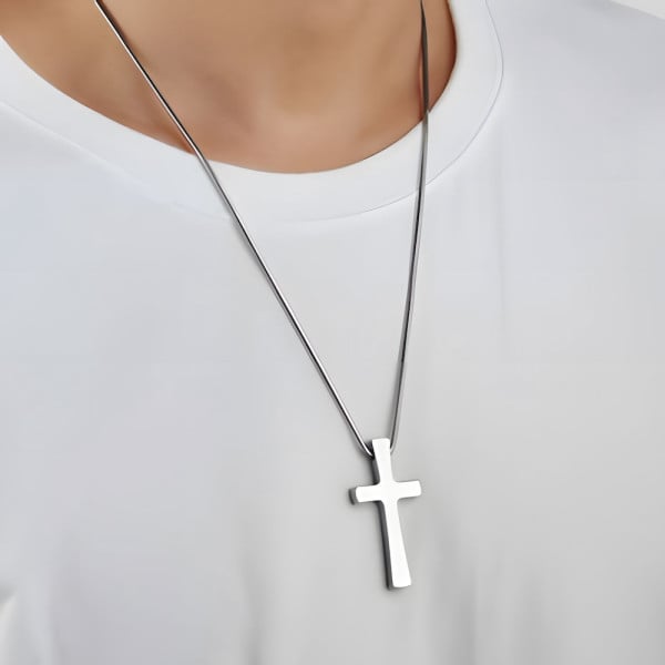 Men's High Polished Tungsten Cross Pendant