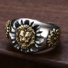 Men's Sterling Silver Lion Head Fleur de lys Signet Open RIng