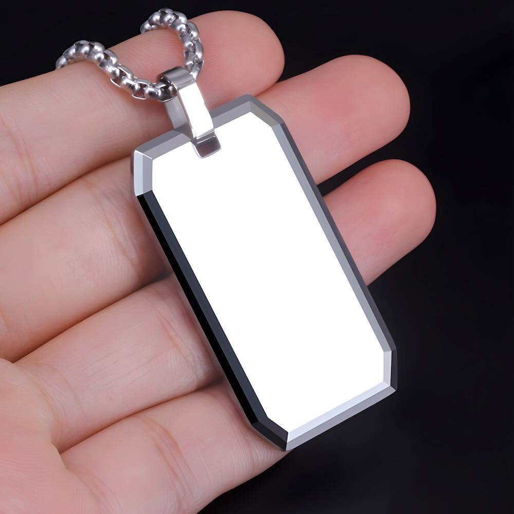 Ciondolo piatto militare in tungsteno da uomo personalizzato