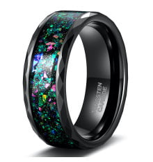 Personalized multicolor opal tungsten alliance ring for men and women