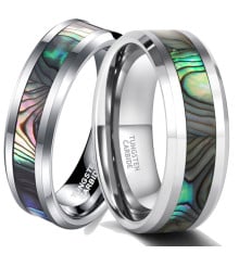 Personalized men's tungsten mother-of-pearl abalone ring