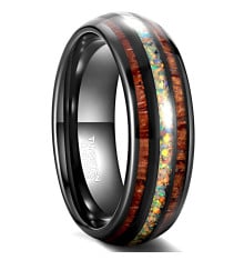 Customizable wedding ring dome ring Tungsten opal wood