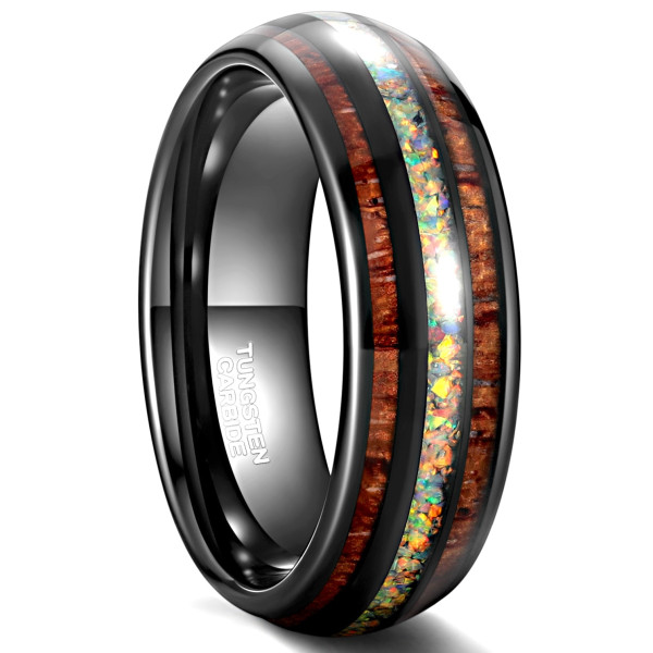 Wedding ring dome ring Tungsten opal wood