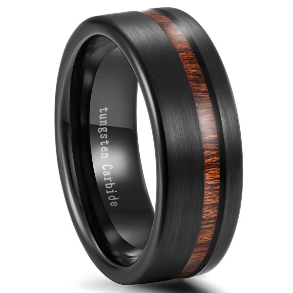 Personalized men's ring tungsten ring wood line
