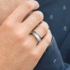 Personalized wedding ring alliance dome tungsten white fiber