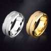 Customizable grooved and sandblasted tungsten wedding ring