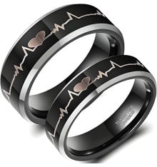 Personalized black tungsten heartbeat wedding ring