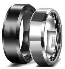 Men's Polished Black Flat Beveled Edge Tungsten Band Ring