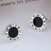 Men's Sterling Silver Stud Roman numerals Black Resin Inlay Earrings