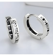 Men's Sterling Silver Roman numerals Hoop Earrings - pair