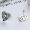 Men's Sterling Silver Stud Heart Cross Earrings