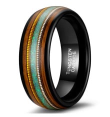 Personalized ring men's tungsten opal wood ring