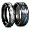 Bague couple personnalisee tungstene noir nacre abalone