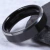 Men's Black Flat Beveled Edge Bicolor Tungsten Band Ring