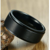 Men's Brushed Titanium Grooved Edge Custom Engraving Band Ring