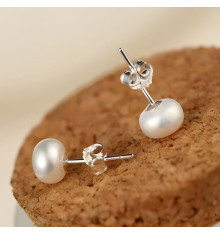 Minimalist freshwater round pearl silver stud earrings